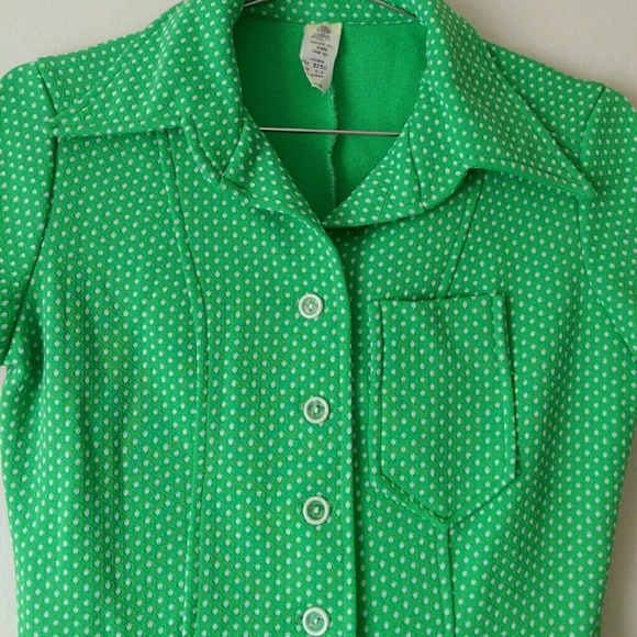 SOLD • RARE VTG 70s Green Polka Dot Disco Jumpsuit - Picture 3 of 4